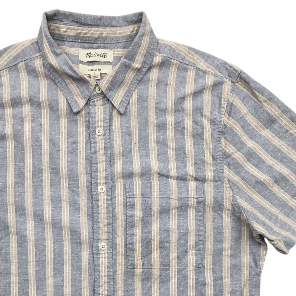 Madewell Hemp Cotton Perfect Short-Sleeve Shirt Blue Stripe Mens Large
